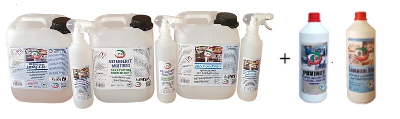 Detergenti e Igienizzanti concentrati per la pulizia e l&#39;gienizzazione, idonei ai piani H.a.c.c.p.+ Omaggi. Pip Tris H.a.c.c.p. Maxi.