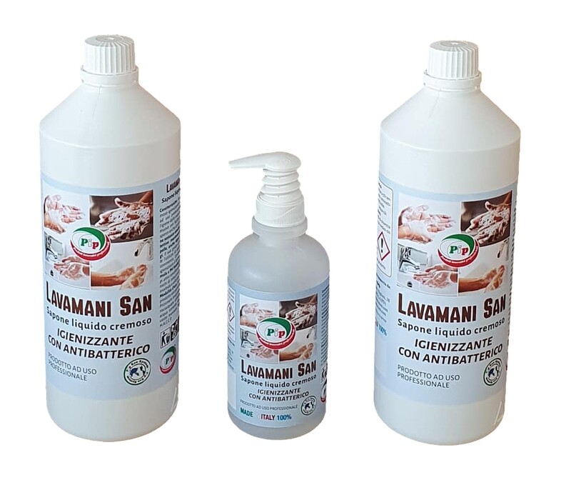 Sapone Lavamani Igienizzante Cremoso Pip Lavamani San 2 FL. LT.1 + Dosatore