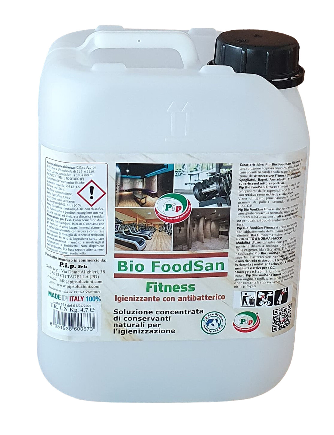 Detergente Igienizzante con Antibatterico Pip Bio FoodSan Fitness TK UN 4,7 pari a 150 LT. P.Uso