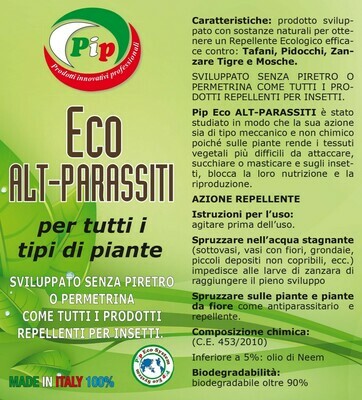 PIP Eco Alt Parassiti, Antiparassitario Ecologico con olio di Neem per Tutti i Tipi di Piante e Fiori, Confezuine da 3 FL. ML.500 Vapo