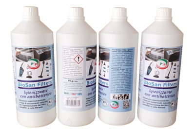 Detergente Igienizzante con Antibatterico Pip BioSan Filters Conf. 4 Flaconi da 1 LT. pari a 128 Lt. P. Uso
