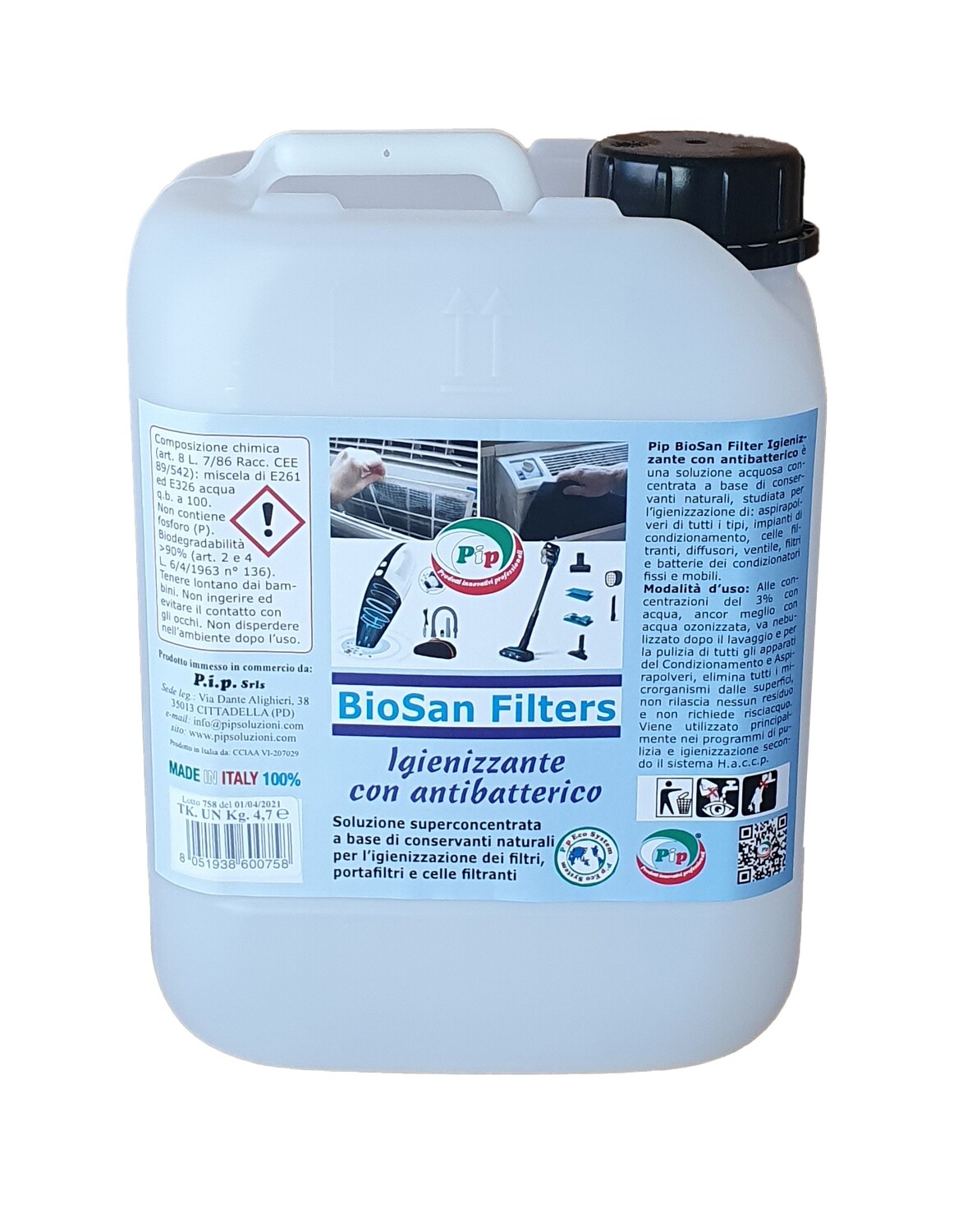Igienizzante con Antibatterico Pip BioSan Filters TK KG.4,7 pari a 150 Lt. P. Uso