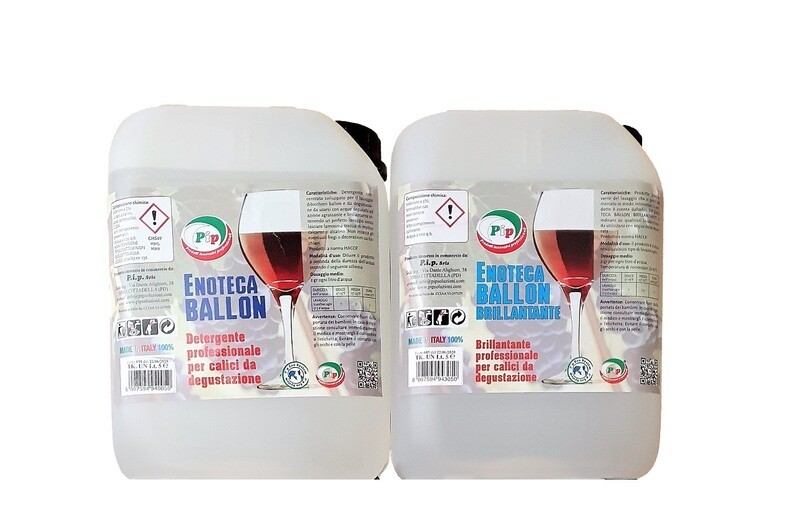 PIP Detergente Lavabicchieri Enoteca Ballon + Brillantante Lavastoviglie Ballon, Set 1+1 TK T5, Detersivo Stoviglie Industriale, Additivo Lavastoviglie, Anticalcare, HACCP, Specifico Bicchieri Ballon