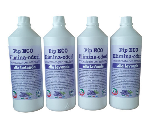 Elimina-odori Disabituante concentrato alla Lavanda Pip conf. 
 4 FL. LT.1, Pari a 10 Litri di prodotto pronto all&#39;uso + Vapo