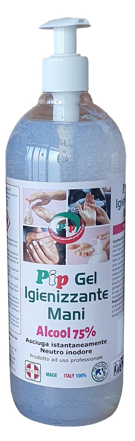 Gel Igienizzante Mani Pip - FL. LT.1 Completo di dosaptore per: Uso personale, Scuola, Ufficio e Negozio.  Alcool 75%.
