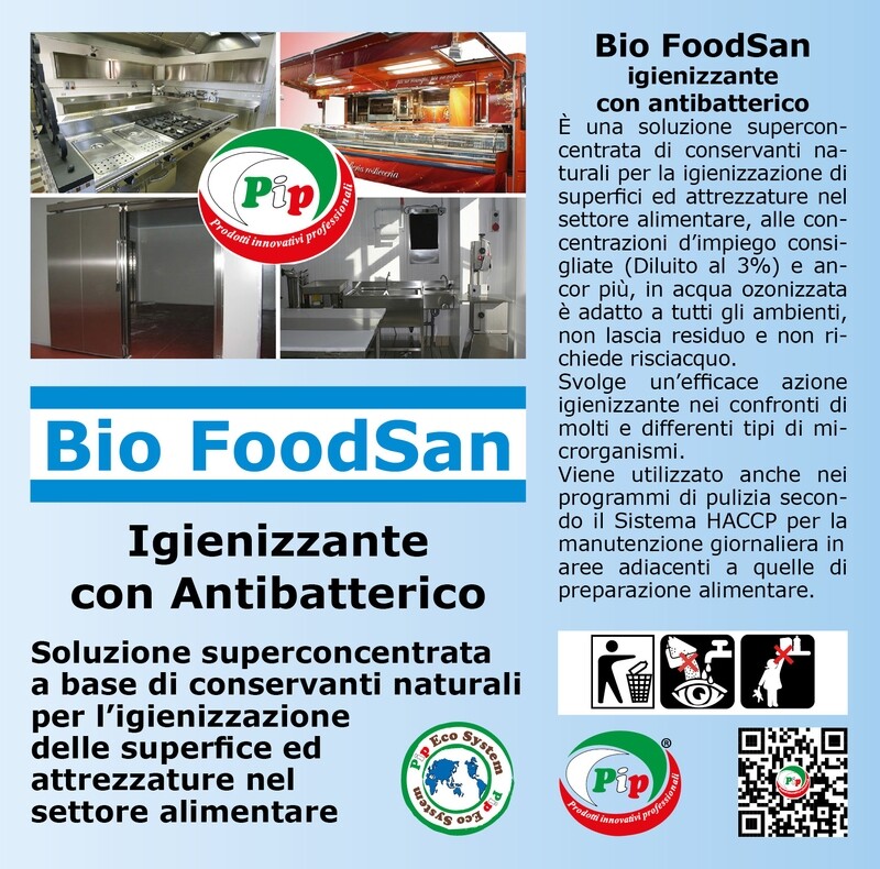 Pip Bio Foodsan Alimentari, Igienizzante con Antibatterico, 2 FL. LT.1 + vapo pari a 60 Litri P.Uso