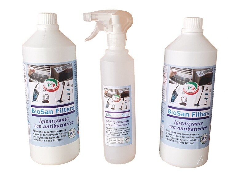 Igienizzante con Antibatterico Pip BioSan Filters 2 FL. LT.1 + vapo pari a 64 Litri P.Uso