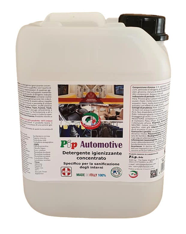 Detergente Igienizzante Auto, Camper, Pullman. Pip Automotive TK. UN KG.4,7 pari a 15 LT. Pronto All'Uso