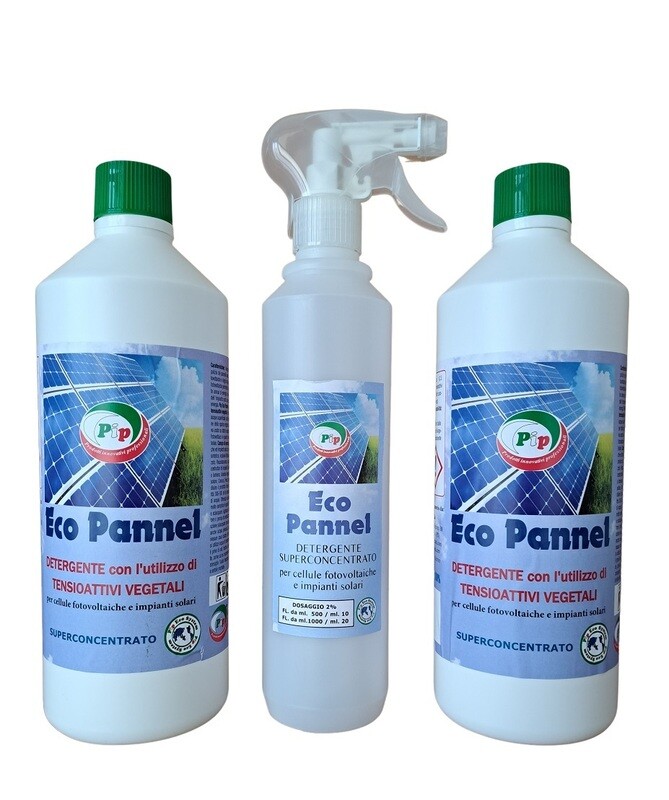 Detergente per Pannelli Fotovoltaici, PIP Eco Pannel, Kit da 2pz x 1L. + Vapo, Ecologico, Concentrato, pari a 200 LT. P.Uso, Consegna Gratuita