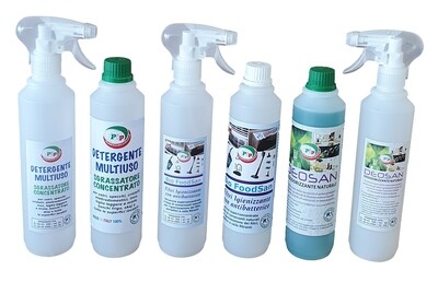Pulizia, Sanificazione e Deodorizzazione Naturale degli Ambienti Pip House Tris Kit composto da 3 FL. ml.500 Soluzioni concentrate ecologiche, pari a 36 LT. di prodotti pronti all'uso.