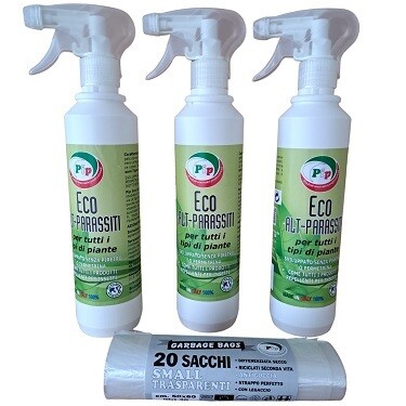 Antiparassitario Ecologico, PIP Eco Alt Parassiti, con olio di Neem per Tutti i Tipi di Piante e Fiori, Confezuine da 3 FL. ML.500 + Vapo