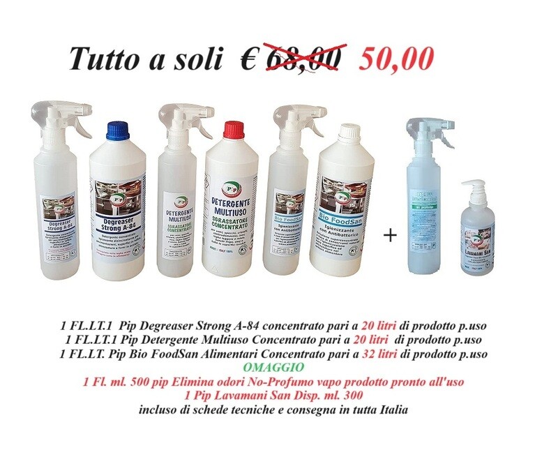 Pip Tris H.a.c.c.p. Midi. 3 Soluzioni  da 1 LT. Concentrate per la Pulizia e l&#39;Igienizzazione pari a 72 Litri di prodotti pronti all&#39;uso + Omaggio