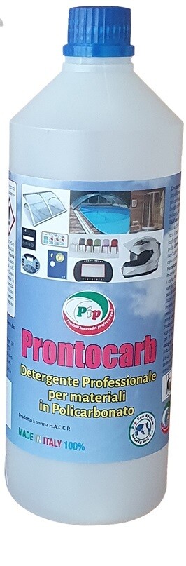PIP Detergente Policarbonato Prontocarb, Detergente Spray Specifico Barriere Protettive in Plexiglass, Box Doccia, Sedie, Casco Moto, Tettoia, Pulizia Professionale, Pronto all&#39;uso, TK UN LT. 5, PRONTOCARB: 1 FL. LT.1