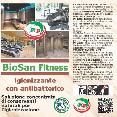 PIP BioSan Fitness, Igienizzante Antibatterico per Strumenti Fitness,  No Risciacquo, No Alcolico, a norma HACCP, Naturale, Concentrato 2FL. LT.1 + Vapo, pari a 60 LT. P.Uso