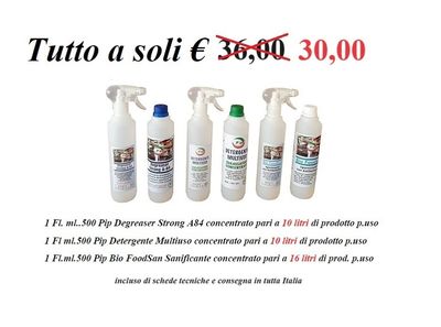 Pip Tris H.a.c.c.p. Mini 3 Soluzioni concentrate per la Pulizia e l&#39;Igienizzazione pari a 36 Litri di prodotti pronti all&#39;uso