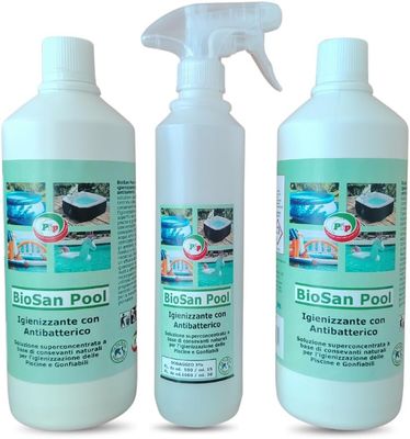 Igienizzante Antibatterico per Piscine e Gonfiabili, Pip BioSan Pool No Risciacquo, a norma HACCP, Concetrato  2FL.LT.1 + Vapo pari a 60 Lt. P.Uso