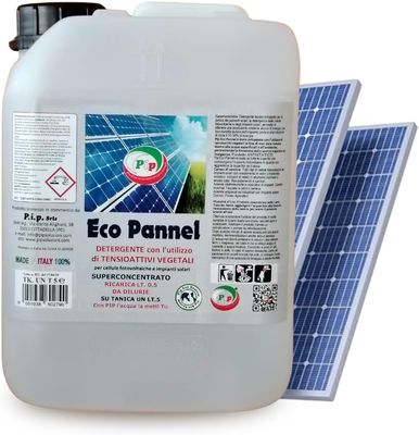 PIP Eco Pannel, Detergente per Pannelli Fotovoltaici Ricarica Concentrato LT. 0,5 da Diluire in Tanica da 5 Litri. Pulizia Professionale del Pannello Solare, Vegetale ed Ecologico
