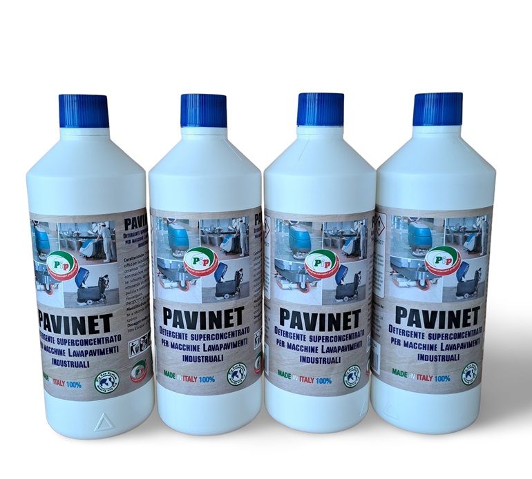Pip Pavinet Detergente Concentrato per Macchine Lavapavimenti, Lavasciuga, Robot, 4 FL. Kg.1,1  Pavimenti Industriali, Palestre, Supermercati, Grandi Magazzini. H.a.c.c.p.