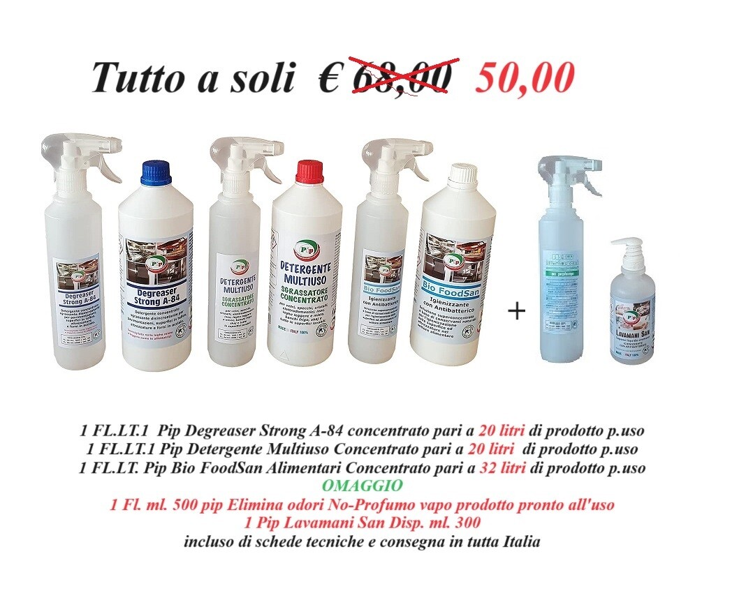 Pip Tris H.a.c.c.p. Midi. 3 Soluzioni  da 1 LT. Concentrate per la Pulizia e l'Igienizzazione pari a 72 Litri di prodotti pronti all'uso + Omaggio
