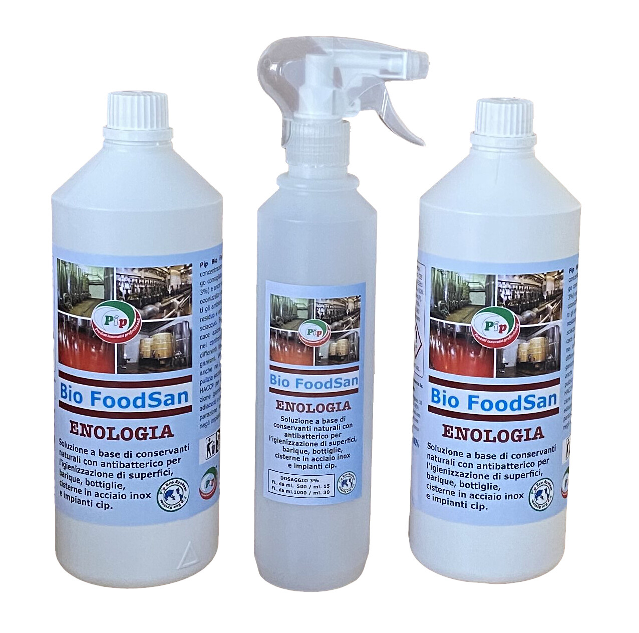 Pip Bio Foodsan Enologia Igienizzante con Antibatterico  2 FL. LT.1 + vapo pari a 60 Litri P.Uso