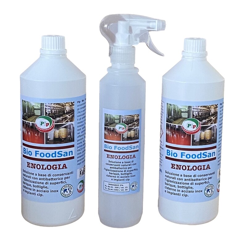 Pip Bio Foodsan Enologia Igienizzante con Antibatterico  2 FL. LT.1 + vapo pari a 60 Litri P.Uso