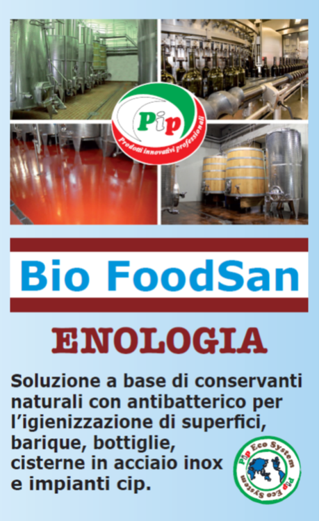 Pip Bio Foodsan Enologia Igienizzante con Antibatterico  2 FL. LT.1 + vapo pari a 60 Litri P.Uso