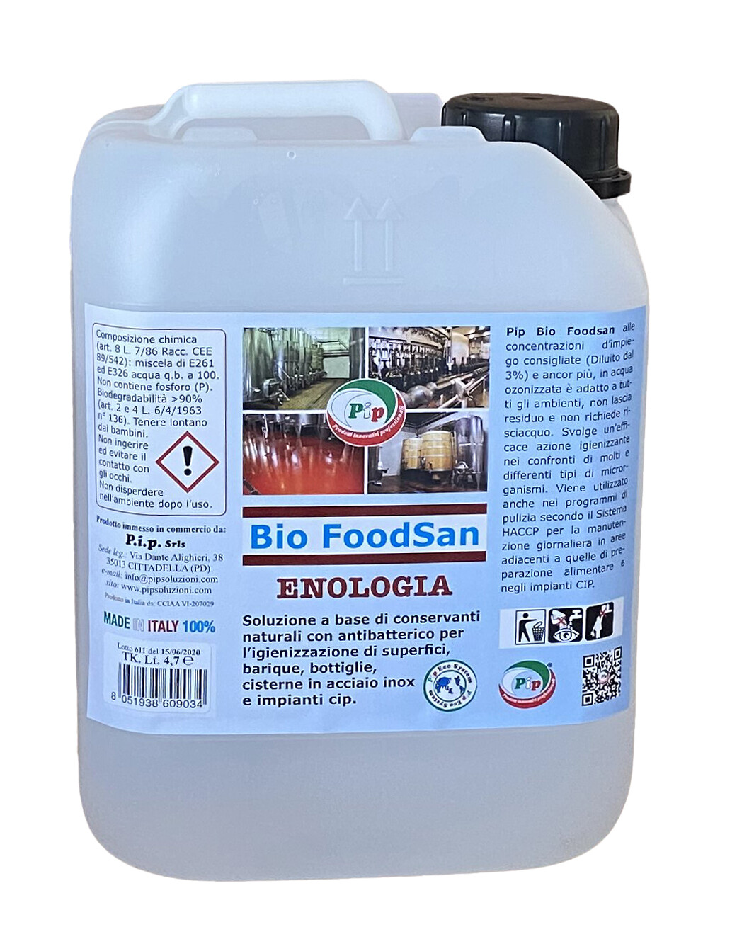 Pip Bio FoodSan Enologia  Igienizzante con Antibatterico TK. UN LT.5  Pari a 150 Litri