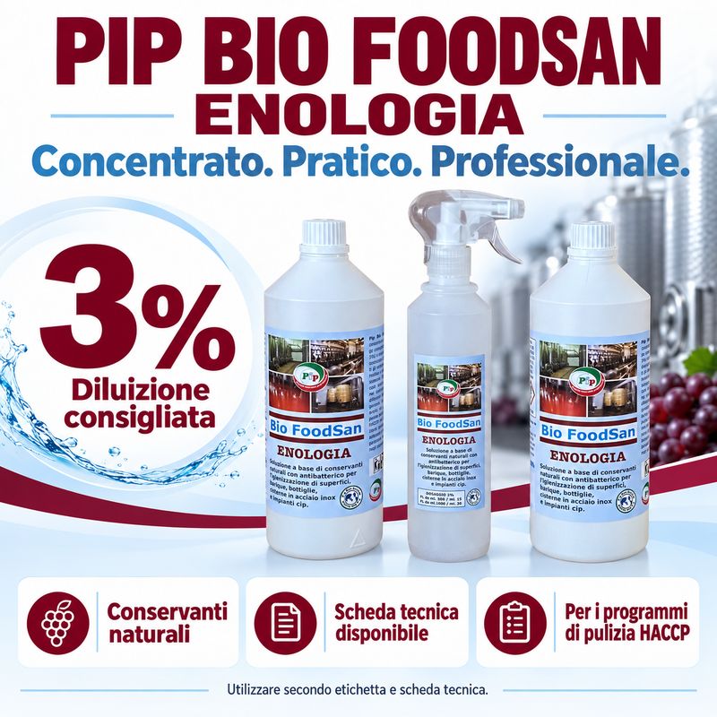 Pip Bio FoodSan Enologia  Igienizzante con Antibatterico TK. UN LT.5  Pari a 150 Litri