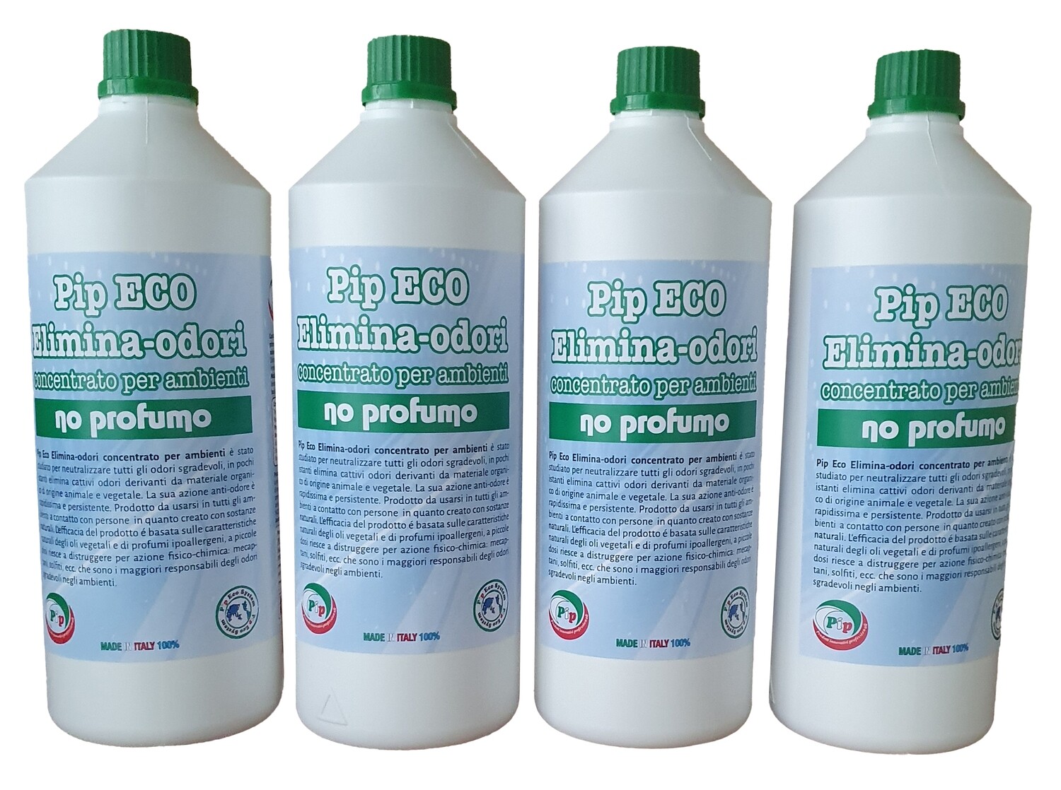Pip Elimina Odori No-Produmo  per ambienti Conf. x 2 Flaconi da 1 Litro pari a 20 litri P.uso, Confezione Flaconi LT.1: Conf. x 4 Flaconi LT. 1
