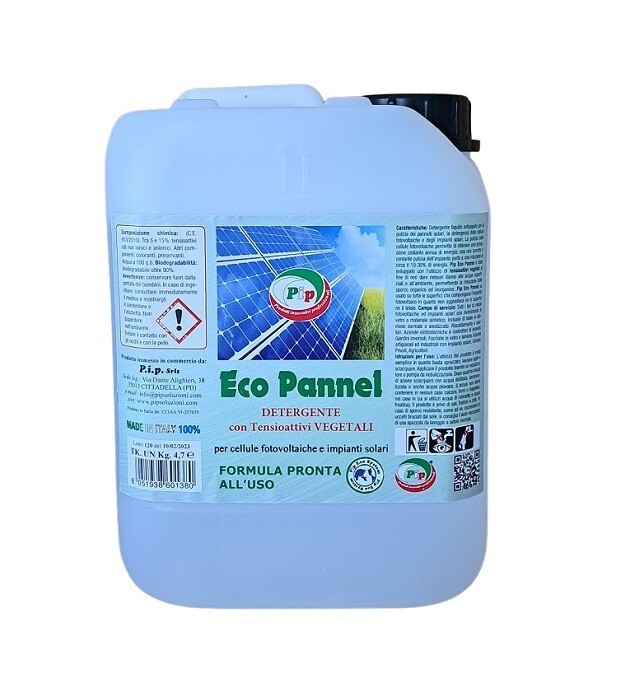 Pip Eco Pannel Formula Pronta all'Uso. Detergente per Pannelli Fotovoltaici Ecologico TK. UN LT.5  = KG. 5,25