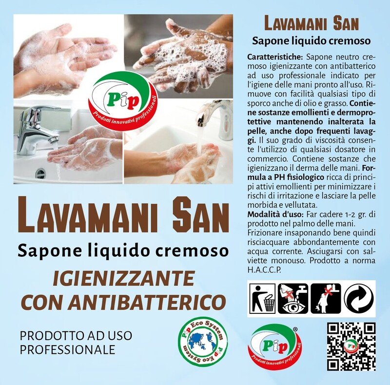 Sapone Lavamani Igienizzante Cremoso Pip Lavamani San 2 FL. LT.1 + Dosatore