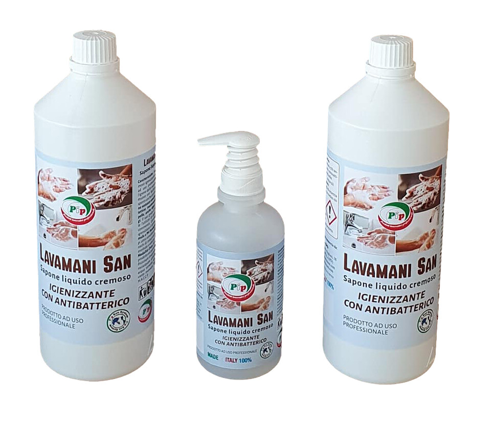 Sapone Lavamani Igienizzante Cremoso Pip Lavamani San 2 FL. LT.1 + Dosatore