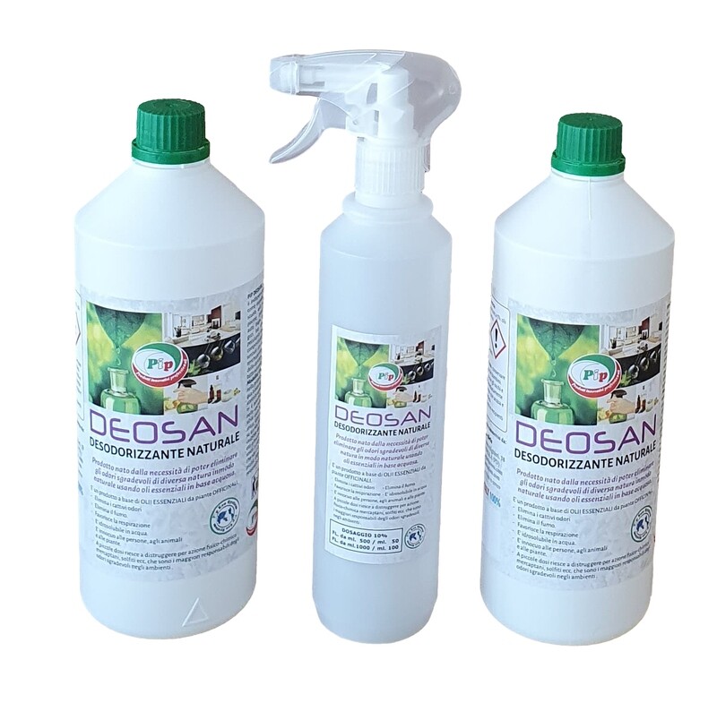 Pip Deosan Desodorizzante Naturale concentrato, conf. 2 FL. LT.1 + vapo, pari a 20 litri pronto all'Uso Pip Deosan Desodorizzante Naturale concentrato, conf. 2 FL. LT.1 + vapo, pari a 20 litri pronto all'Uso