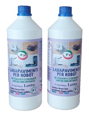 PIP Detergente Pavimenti Robot, Lavapavimenti per Robot Concentrato con Igienizzante, Senza Risciacquo, Multisuperficie, Profumo Lotto, Compatibile con tutti I Robot, Kit 2 FL. da 1 LT.