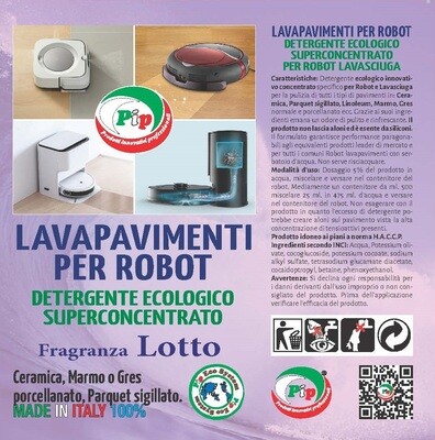 PIP Detergente Pavimenti Robot, Lavapavimenti per Robot Concentrato con Igienizzante, Senza Risciacquo, Multisuperficie, Profumo Lotto, Compatibile con tutti I Robot, Kit 2 FL. da 1 LT.
