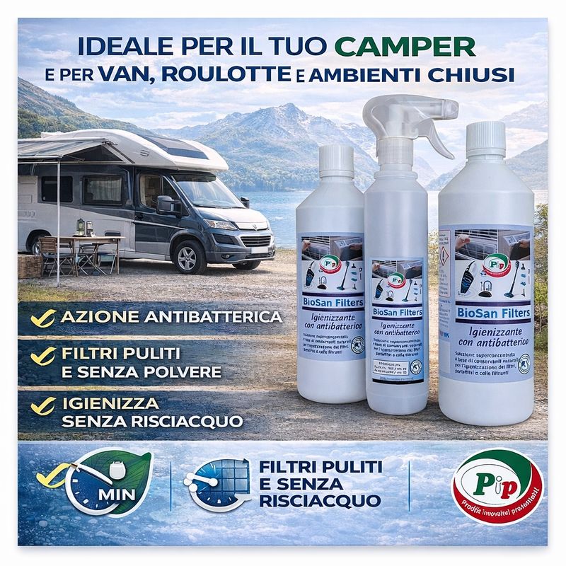 Pip BioSan Filters Igienizzante con Antibatterico  2 FL. LT.1 + vapo pari a 60 Litri P.Uso