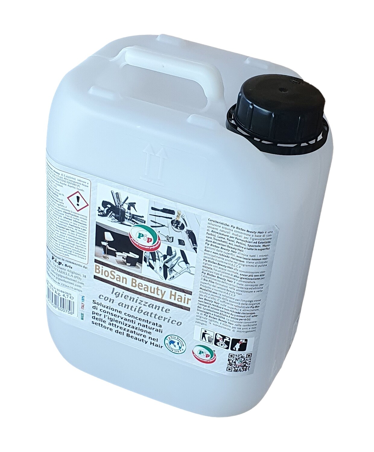Pip BioSan Beauty Hair Igienizzante Antibatterico per Attrezzature da Parucchieri, Estetiste, Tatuatori. , TK. UN LT. 5 Pari a 150 Litri di prodotto pronto all'uso