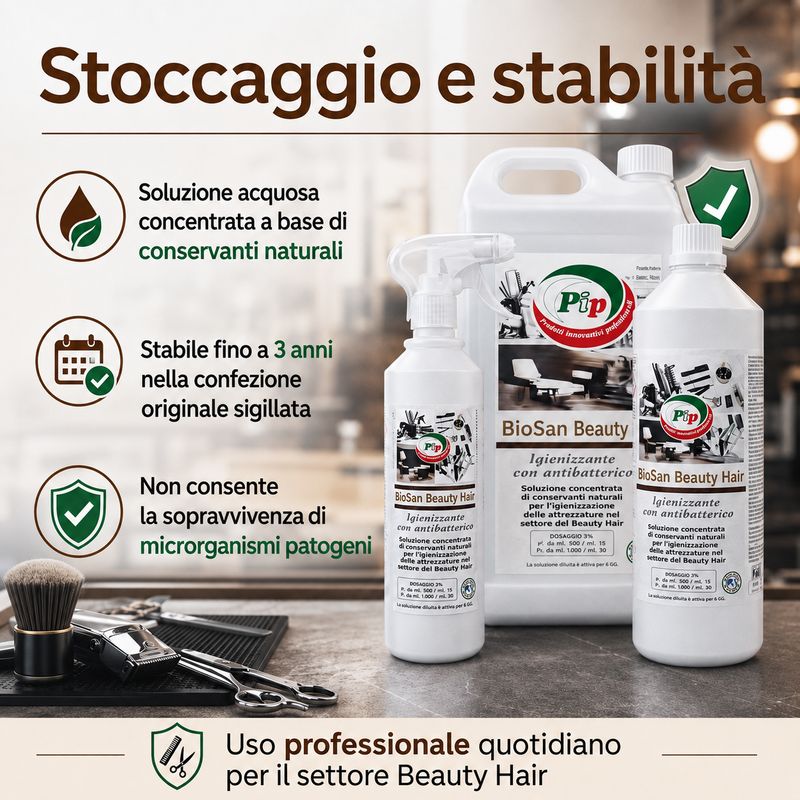 Pip BioSan Beauty Hair Igienizzante Antibatterico per Attrezzature da Parucchieri, Estetiste, Tatuatori. TK UN LT. 5 Pari a 150 Litri di prodotto pronto all'uso