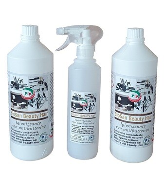 PIP BioSan Beauty Hair, Igienizzante Antibatterico per Strumenti dei Parrucchieri, Estetiste e Tatuatori. No Alcolico, a norma HACCP, Concentrato 2FL. LT.1 + Vapo, pari a 60 LT. P.Uso PIP BioSan Beauty Hair, Igienizzante Antibatterico per Strumenti dei Parrucchieri, Estetiste e Tatuatori. No Alcolico, a norma HACCP, Concentrato 2FL. LT.1 + Vapo, pari a 60 LT. P.Uso