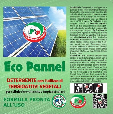 PIP Eco Pannel, Detergente per Pannelli Fotovoltaici Pronto all'Uso, Pulizia Professionale del Pannello Solare, Vegetale ed Ecologico, Tanica da 5 LT. per 50 Mq