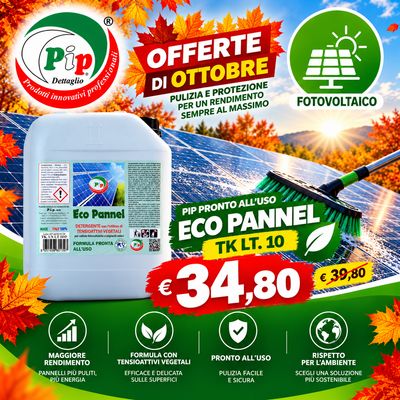 PIP Eco Pannel, Detergente per Pannelli Fotovoltaici Pronto all'Uso, Pulizia Professionale del Pannello Solare, Vegetale ed Ecologico, Tanica da 5 LT. per 50 Mq PIP Eco Pannel, Detergente per Pannelli Fotovoltaici Pronto all'Uso, Pulizia Professionale del Pannello Solare, Vegetale ed Ecologico, Tanica da 5 LT. per 50 Mq
