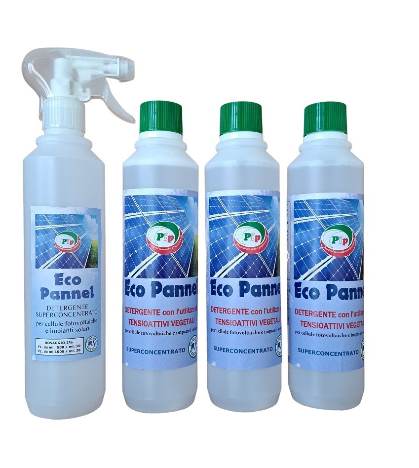 PIP Eco Pannel Concentrato Detergente per Pannelli Fotovoltaici Ecologico Kit da 3 pz x Lt.0,5 + Vapo, pari a 150 LT. P.Uso