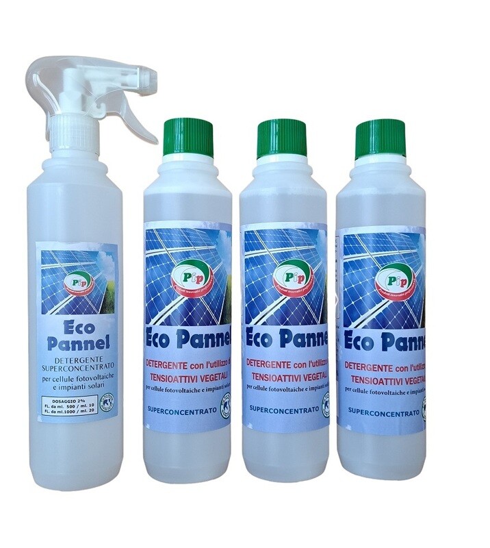 PIP Eco Pannel Concentrato Detergente per Pannelli Fotovoltaici Ecologico Kit da 3 pz x Lt.0,5 + Vapo, pari a 150 LT. P.Uso