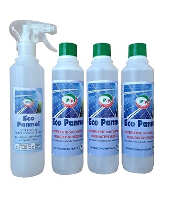 PIP Eco Pannel Concentrato Detergente per Pannelli Fotovoltaici Ecologico Kit da 3 pz x Lt.0,5 + Vapo, pari a 150 LT. P.Uso