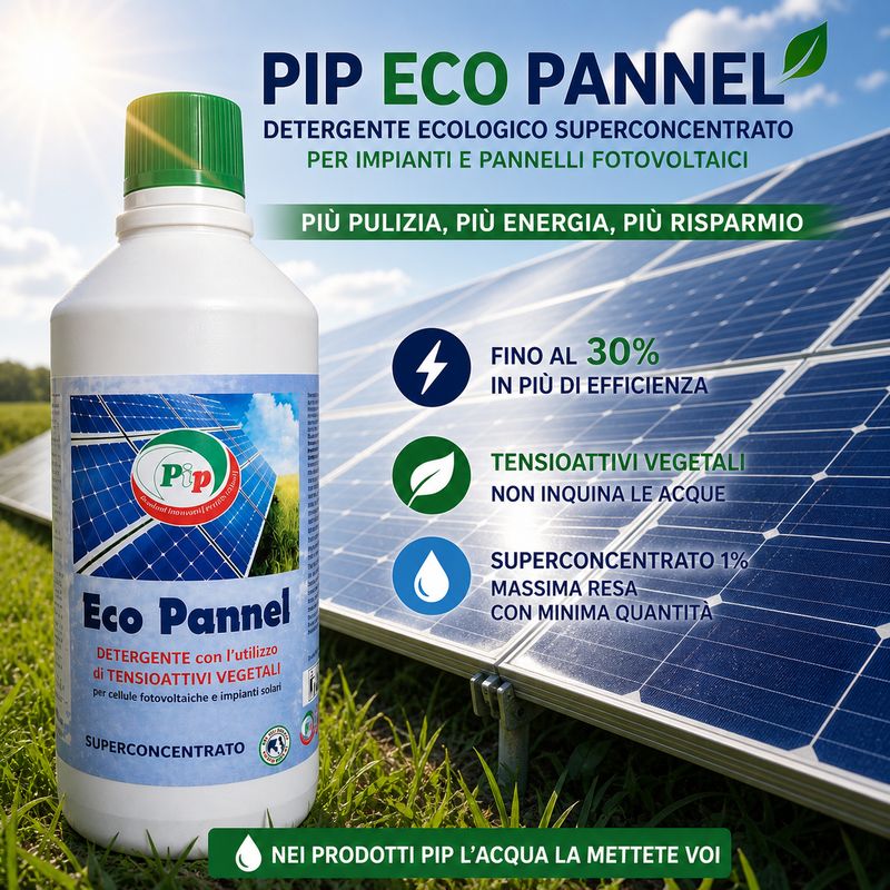 PIP Eco Pannel Concentrato Detergente per Pannelli Fotovoltaici Ecologico Kit da 3 pz x Lt.0,5 + Vapo, pari a 150 LT. P.Uso