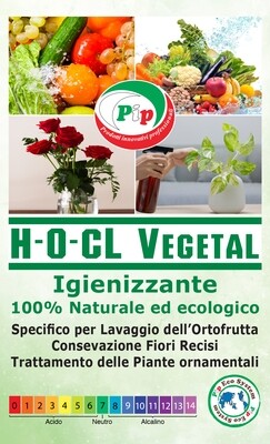 PIP Detergente Igienizzante 100% Naturale ed Ecologico Superconcetrato H-O-CL Vegetal, TK. UN. LT.5 - Specifico per il lavaggio dell'ortofrutta, conservazione fiori recisi e piante ornamentali.