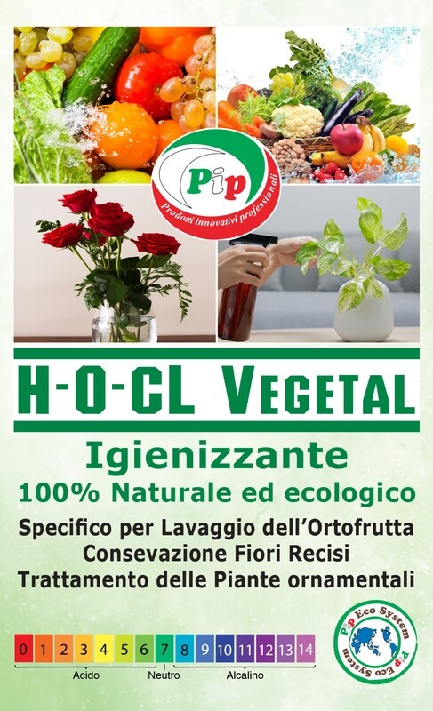 PIP  H-O-CL Vegetal, Detergente Igienizzante 100% Naturale ed Ecologico Superconcetrato 3FL.ml.500+ Vapo - Specifico per il lavaggio dell'ortofrutta, conservazione fiori recisi e piante ornamentali.
