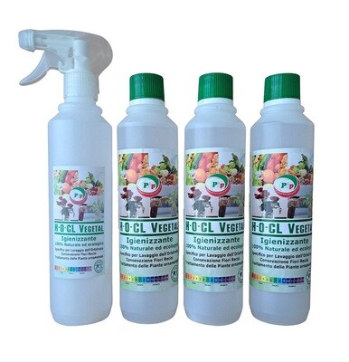 PIP H-O-CL Vegetal, Detergente Igienizzante 100% Naturale ed Ecologico Superconcetrato 3FL.ml.500+ Vapo - Specifico per il lavaggio dell'ortofrutta, conservazione fiori recisi e piante ornamentali. PIP H-O-CL Vegetal, Detergente Igienizzante 100% Naturale ed Ecologico Superconcetrato 3FL.ml.500+ Vapo - Specifico per il lavaggio dell'ortofrutta, conservazione fiori recisi e piante ornamentali.