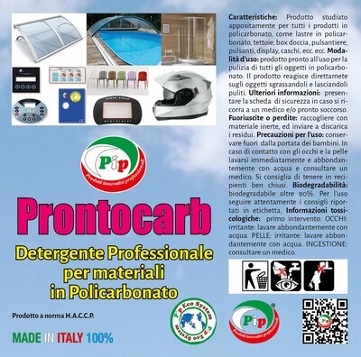 PIP Detergente Policarbonato Prontocarb, Detergente Spray Specifico Barriere Protettive in Plexiglass, Box Doccia, Sedie, Casco Moto, Tettoia, Pulizia Professionale, Pronto all'uso, TK UN LT. 5