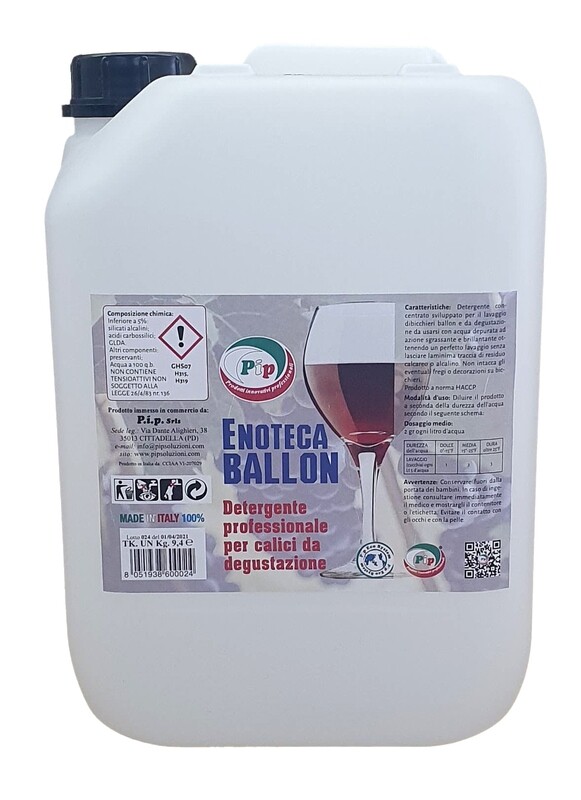 Pip Enoteca Ballon, Detergente Lavabicchieri per Calici di Vino, Bicchiere Degustazione, Brillantante, Anticalcare, Tanica TK Un LT 5